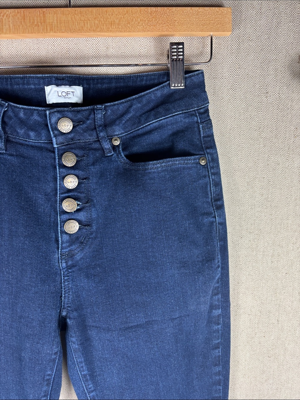 Loft > Curvy Skinny High-Waist Button-Fly Women’s Jeans Dark Blue 4 - Picture 2 of 10